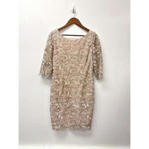 Eliza J Lace Overlay Pencil‎ Dress Quarter Sleeve Champagne Size 14